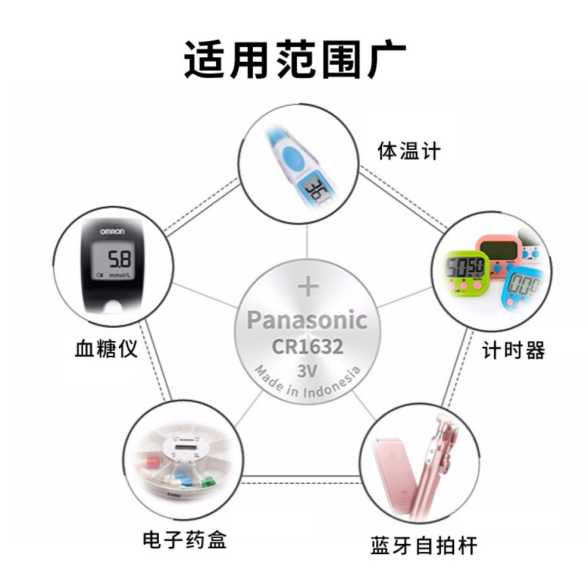松下（Panasonic）CR1632纽扣电池3V 5粒
