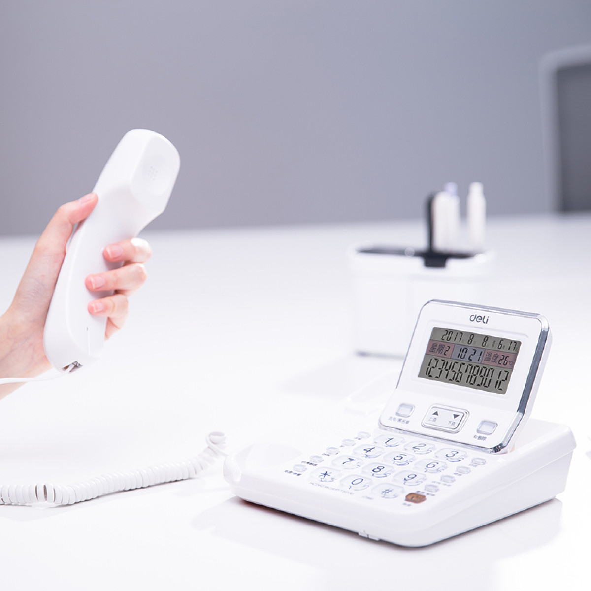 得力（deli)电话机座机 固定电话 办公家用 翻转翘头 可接分机 789白