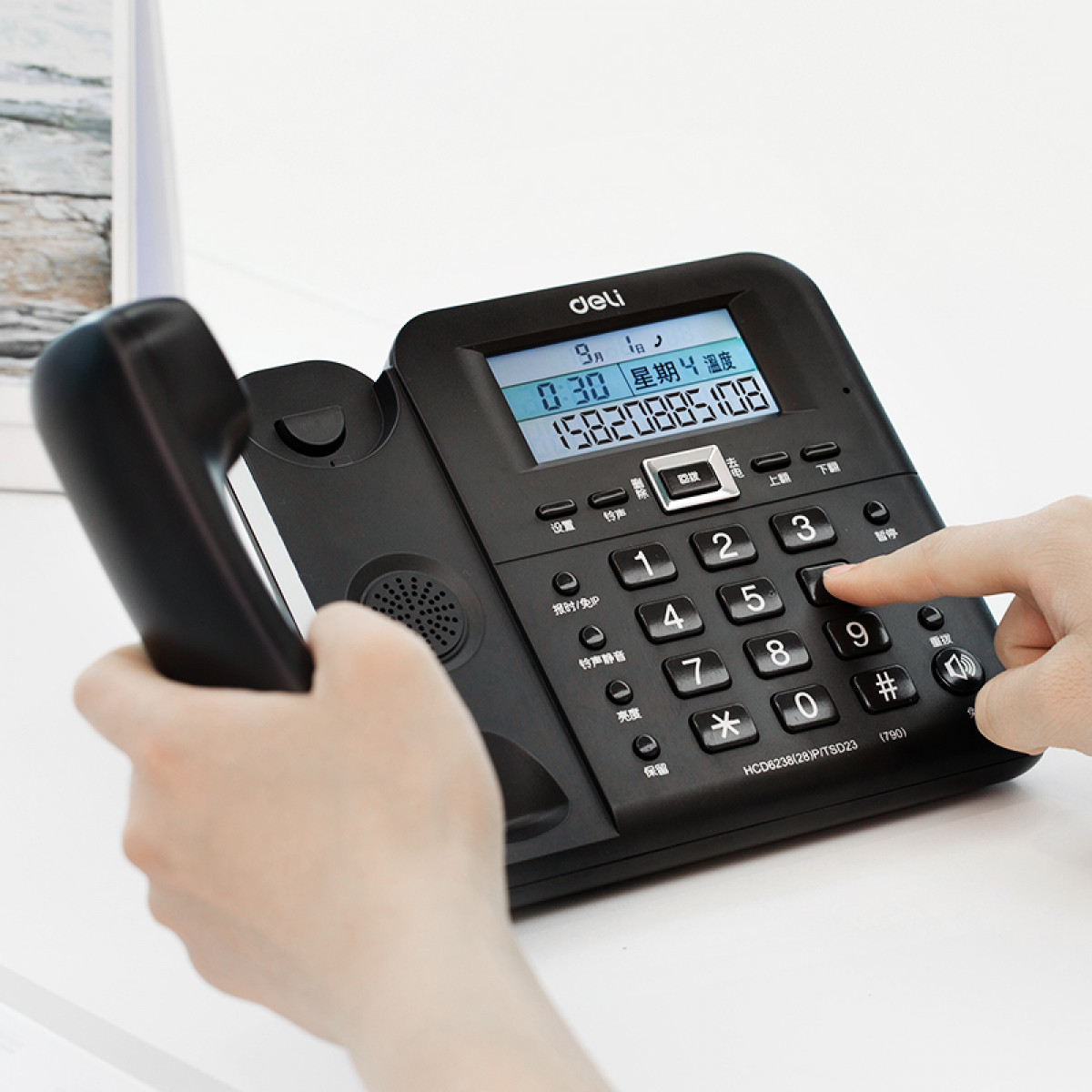 得力（deli)电话机座机 固定电话 办公家用 30°倾角 铃声选择 790黑