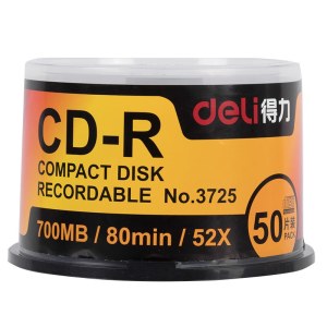 得力（deli） 3725-CD-R 刻录光盘 50片/筒（单位：筒）雾银 12mm