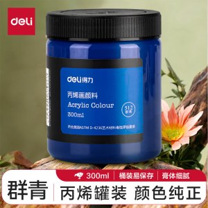 得力(deli)丙烯颜料300ml大容量 墙绘手绘DIY画画 DIY丙烯画大桶装大瓶 美术绘画工具 画具画材 73875 群青